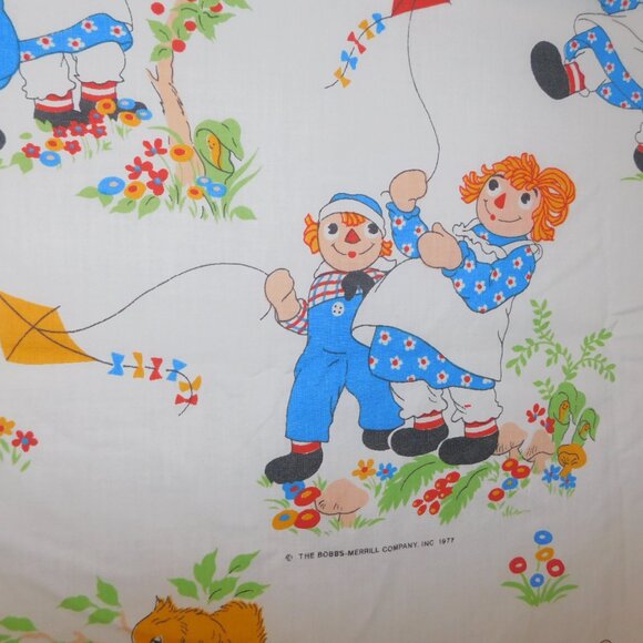 Vintage 1977 Raggedy Ann & Andy doll Twin Flat Bed Sheet / Fabric Wabasso - Picture 5 of 9